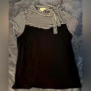 Diana Belle blouse, size L, off-white/peach and black